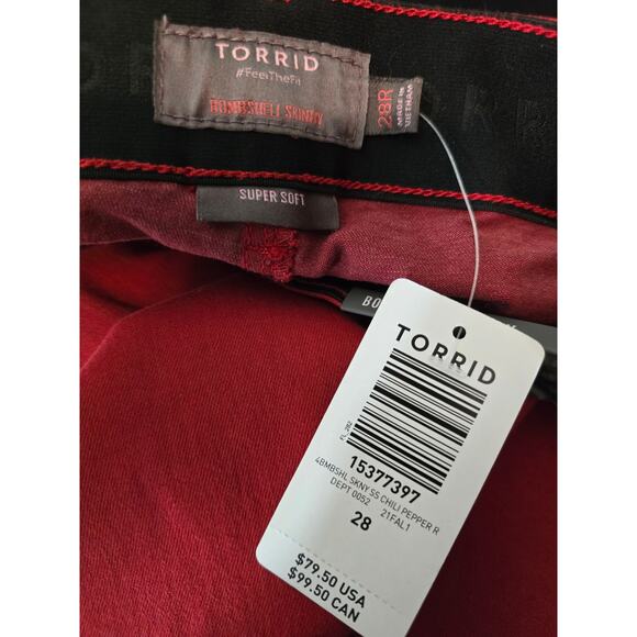 Torrid Bombshell Skinny Super Soft Red Women's Jeans 28 NWT MSRP $79,50 - Picture 4 of 6